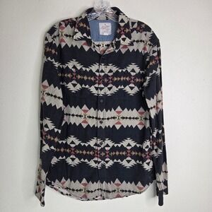 American‎ Eagle Heritage Flannel Shirt Mens Medium Black Aztec Western